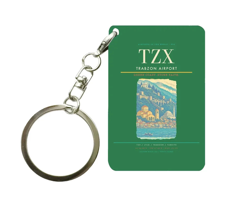 Trabzon Airport TZX Key Chain design on green key chain