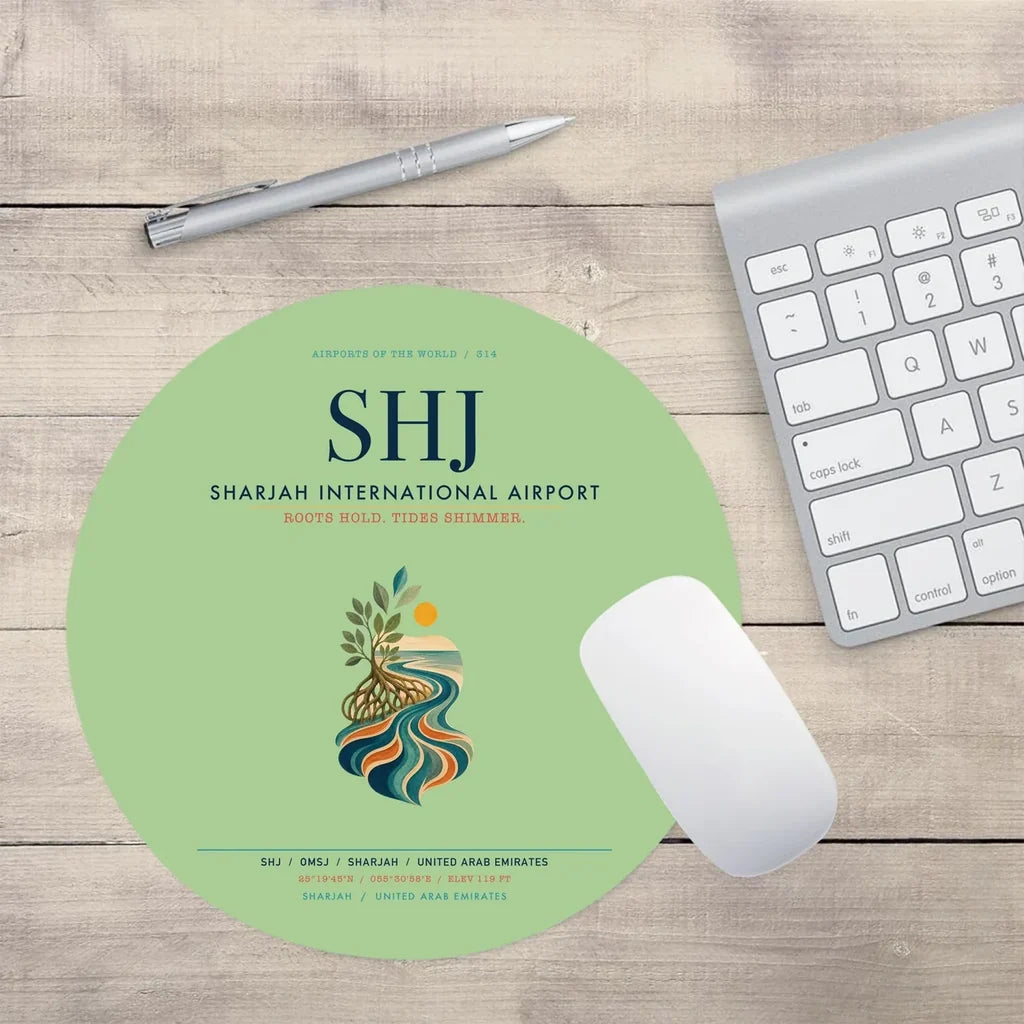 Sharjah International Airport (SHJ) design on light green round mouse pad