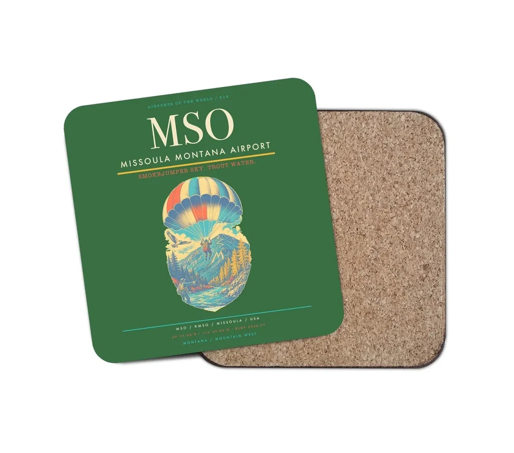 Missoula Montana Airport (MSO) design on green 1 piece coaster