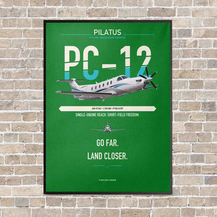 Pilatus PC-12 PRO vertical canvas print - framed - green background