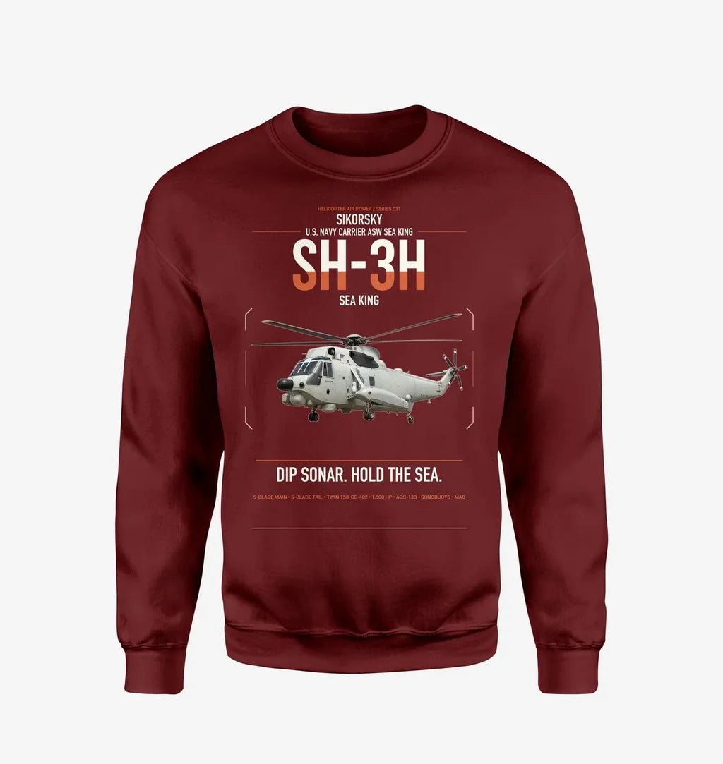 Sikorsky SH-3H Sea King design on wine red sweatshirt