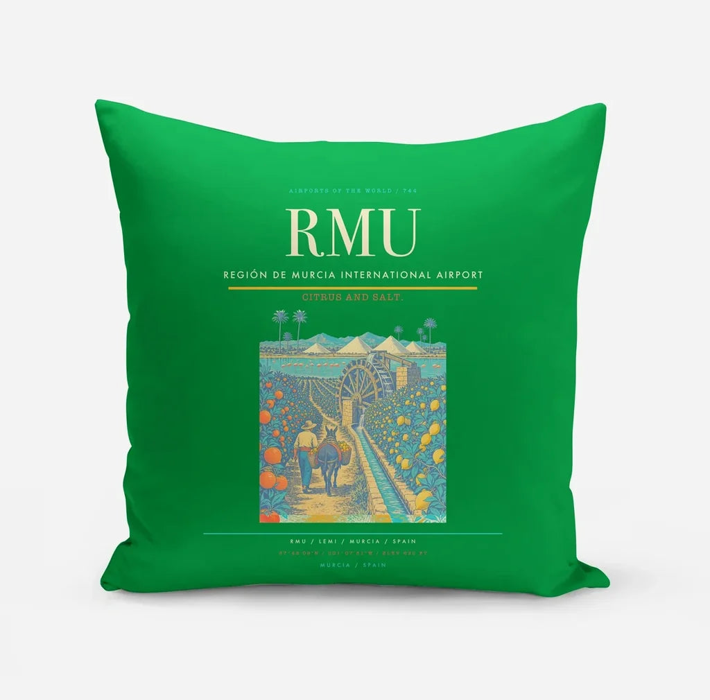 Región de Murcia International Airport (RMU) design on green pillow