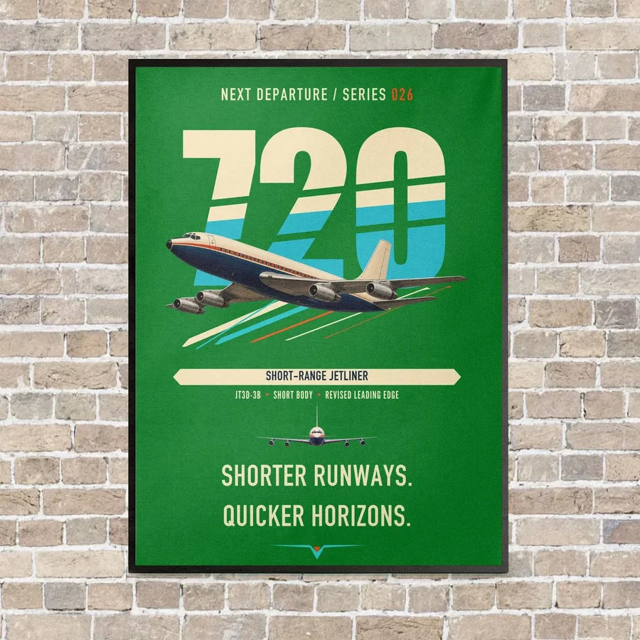 Boeing 720B vertical canvas print - framed - green background
