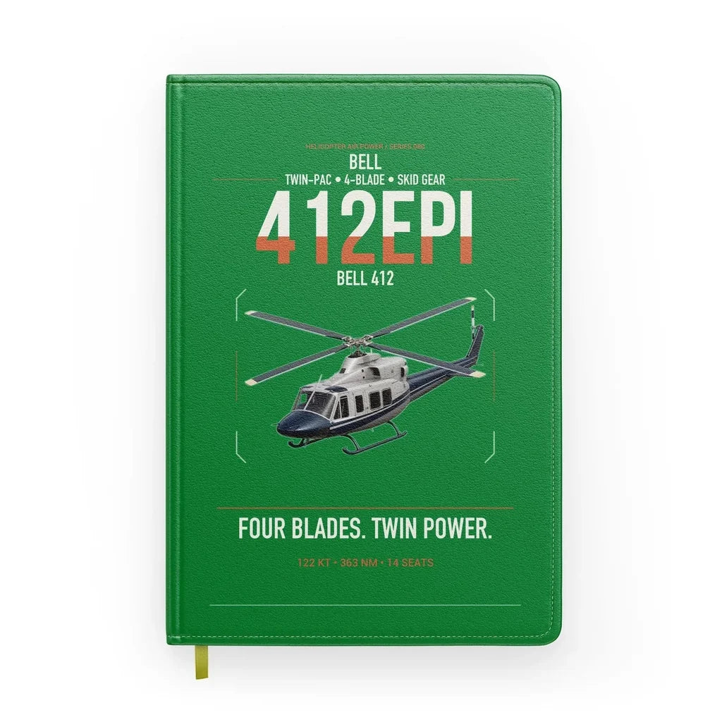 Bell 412EPI design on green notebook