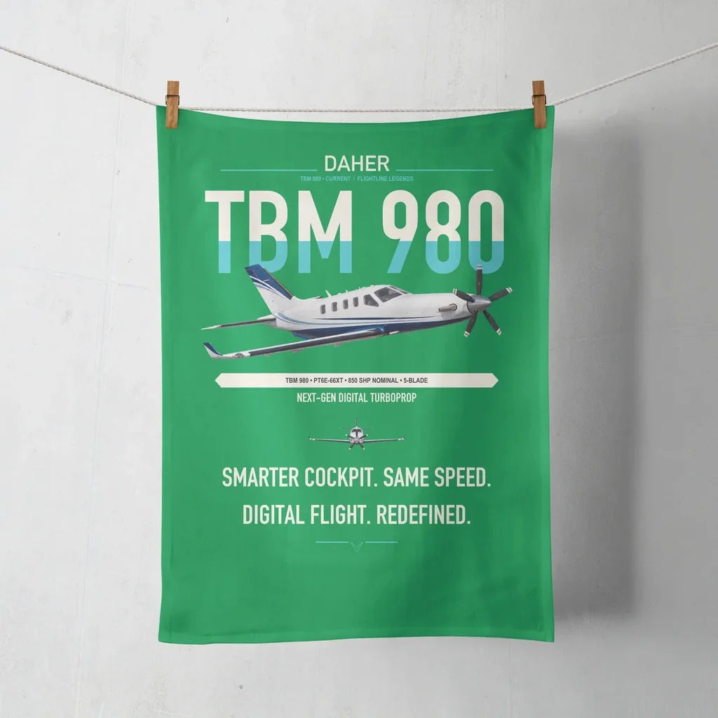 Daher TBM 980 design on green towel