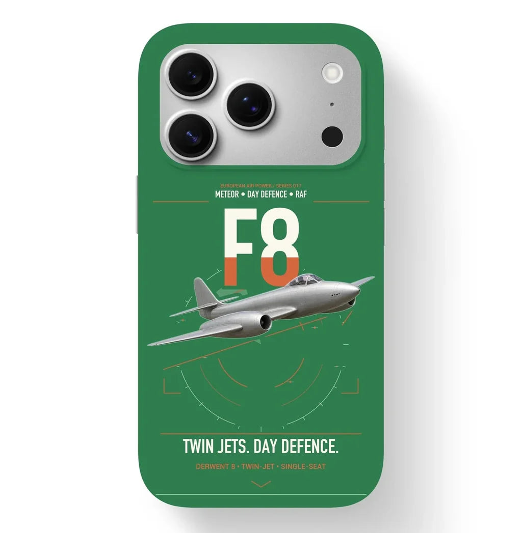 Gloster Meteor F8 design on green magsafe iphone case, for iPhone 17 Pro