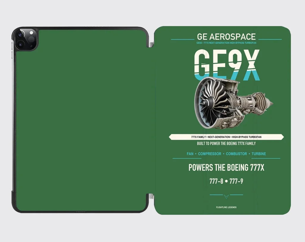 GE9X design on green ipad tablet case