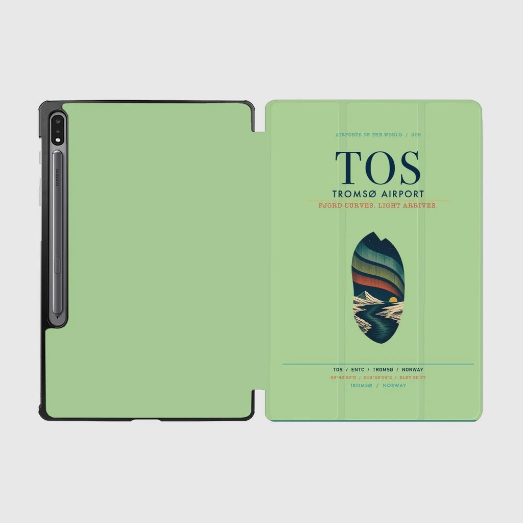 Tromsø Airport (TOS) design on light green samsung tablet tablet case