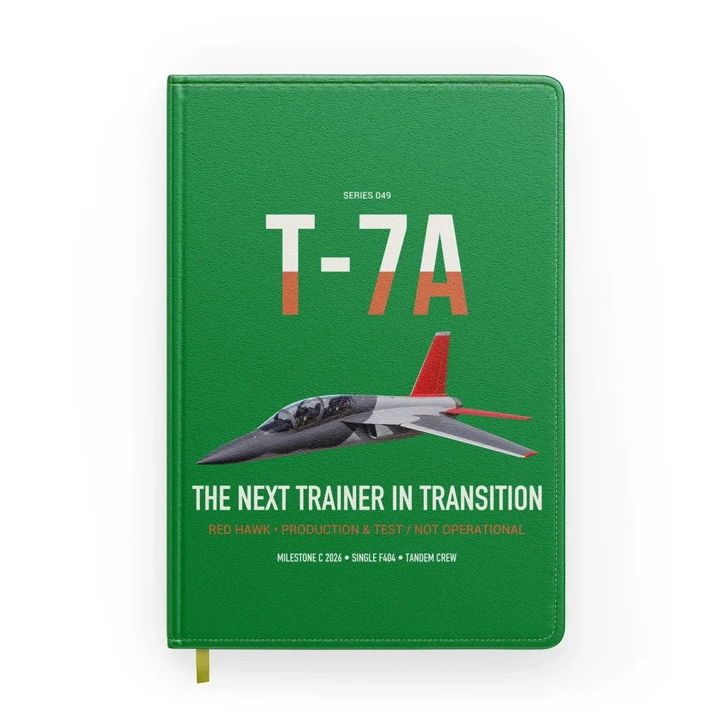 T-7A Red Hawk design on green notebook