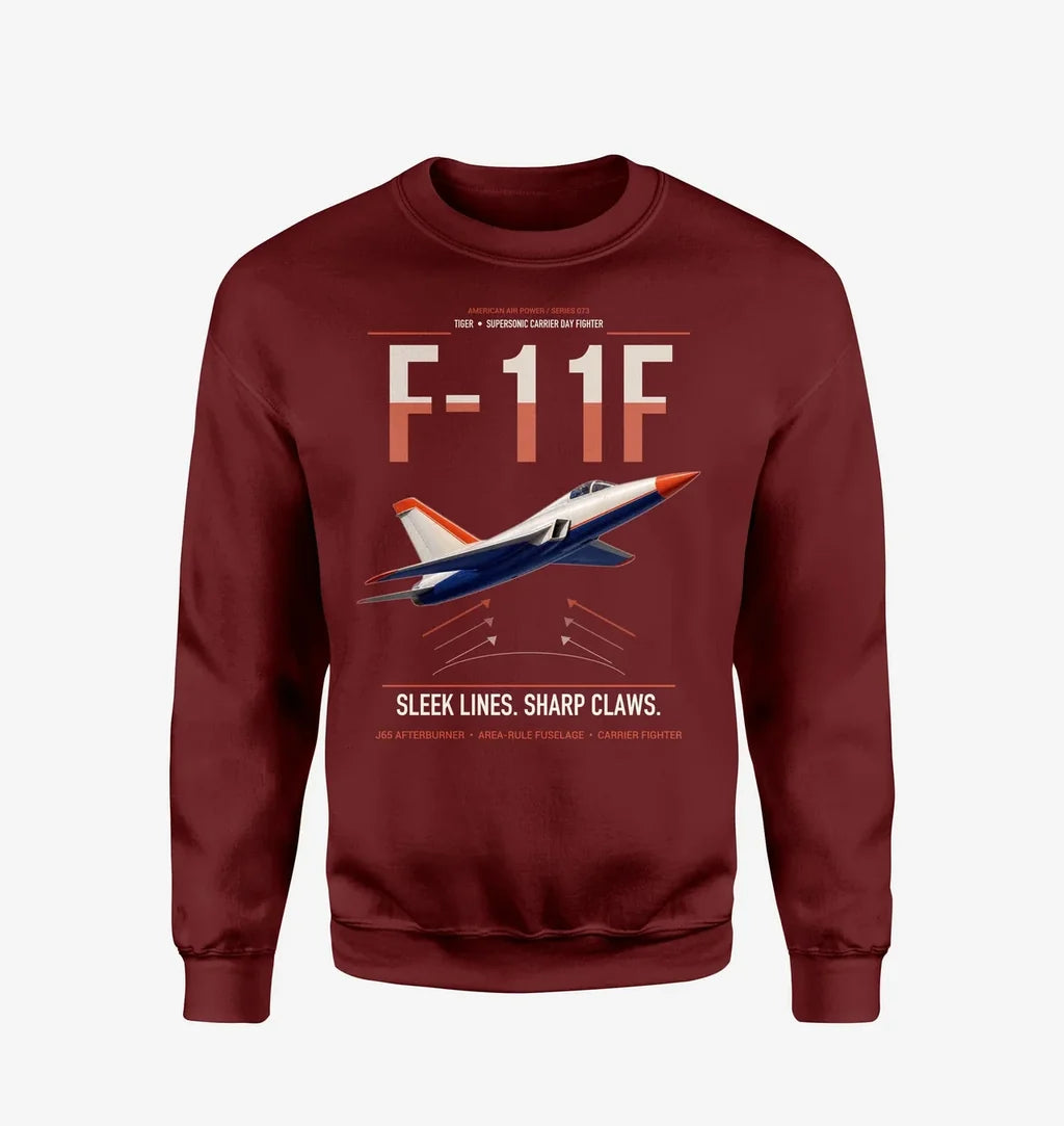 F-11F Tiger design on wine red sweatshirt