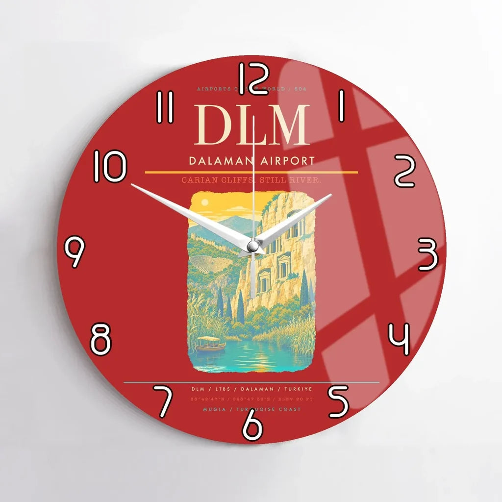 Dalaman Airport (DLM) design on red no frame wall clock