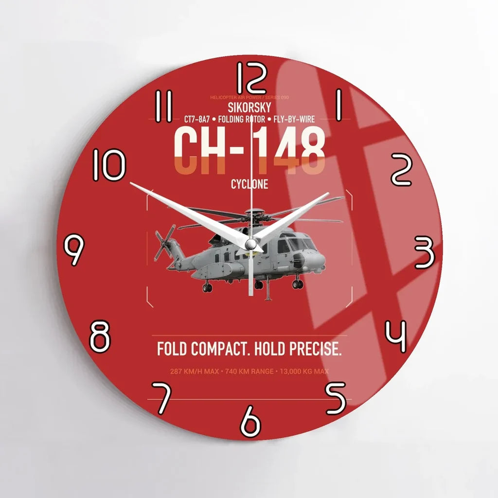 Sikorsky CH-148 Cyclone design on red no frame wall clock