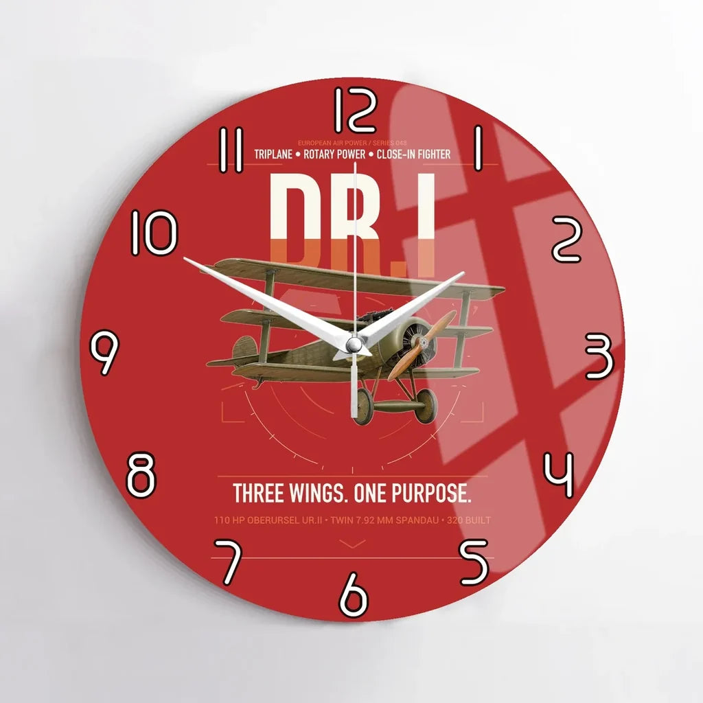 Fokker Dr.I design on red no frame wall clock