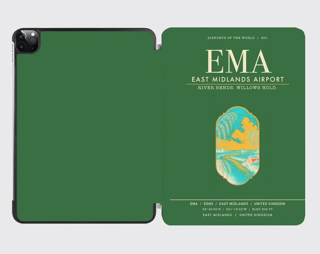 East Midlands Airport (EMA) design on green ipad tablet case