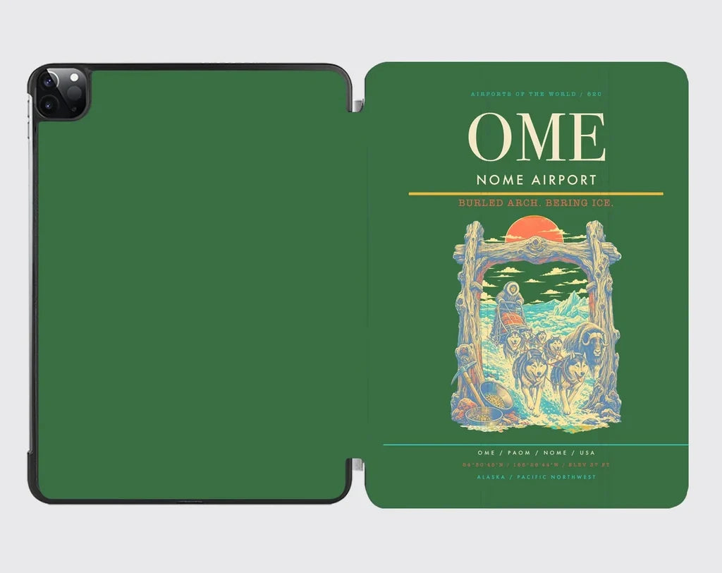 Nome Airport (OME) design on green ipad tablet case
