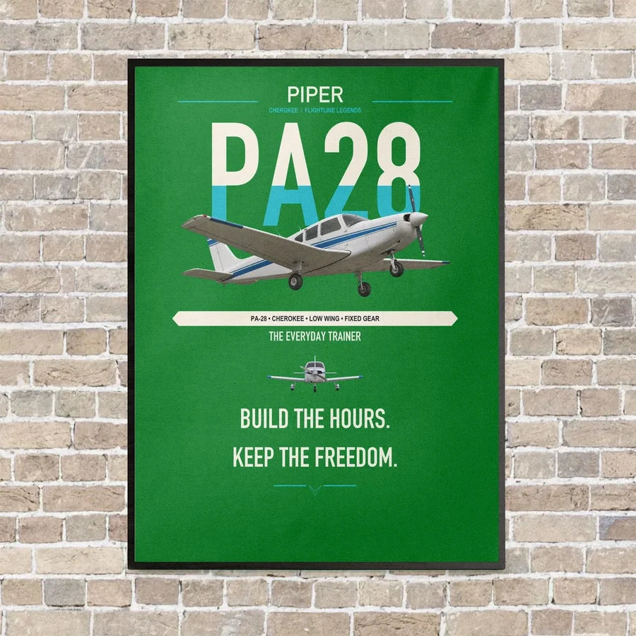 Piper PA-28 Cherokee vertical canvas print - framed - green background