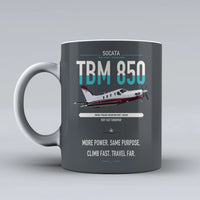 Thumbnail for Socata TBM 850 design on gray ceramic mug, double-side print