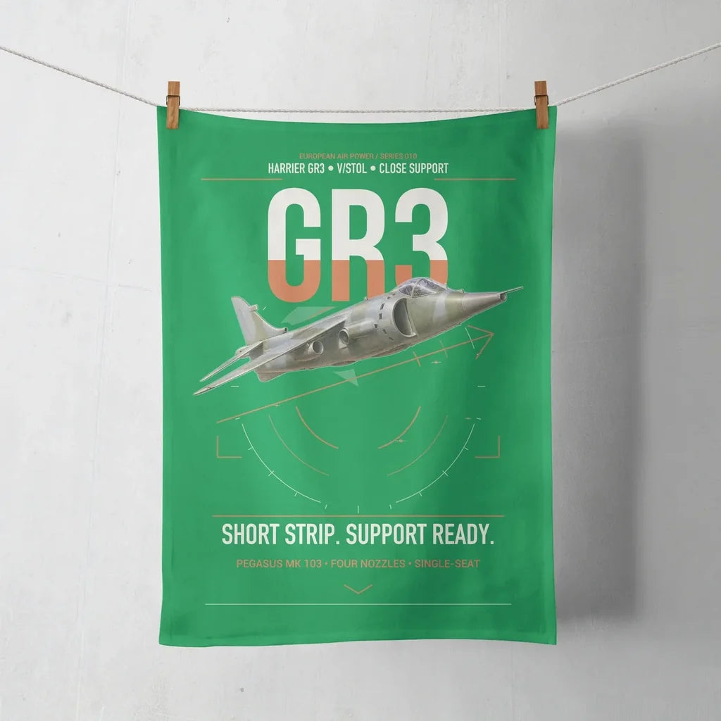 Hawker Siddeley Harrier GR3 design on green towel
