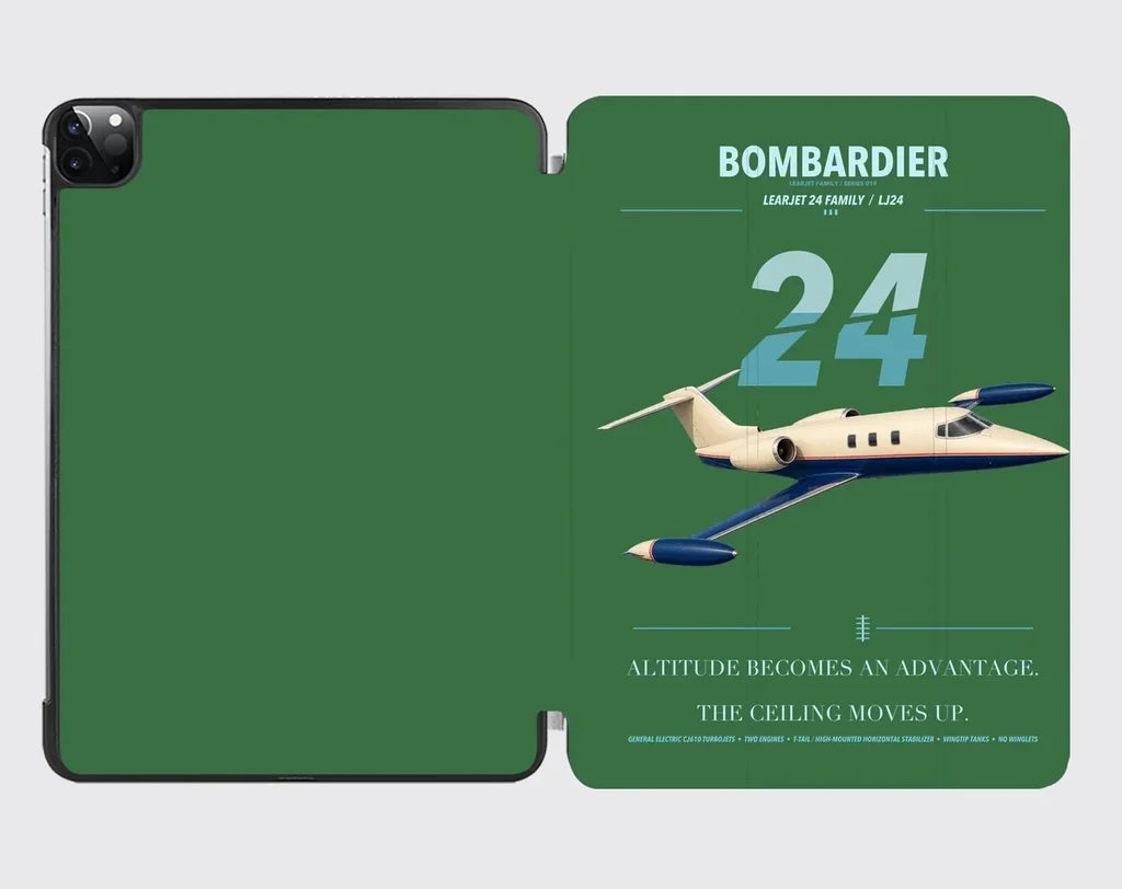Bombardier Learjet 24 design on green ipad tablet case
