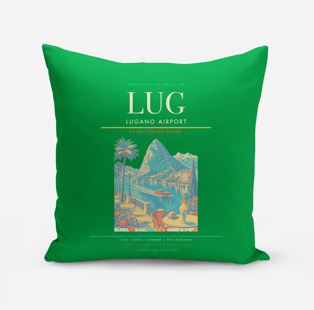 Lugano Airport (LUG) design on green pillow