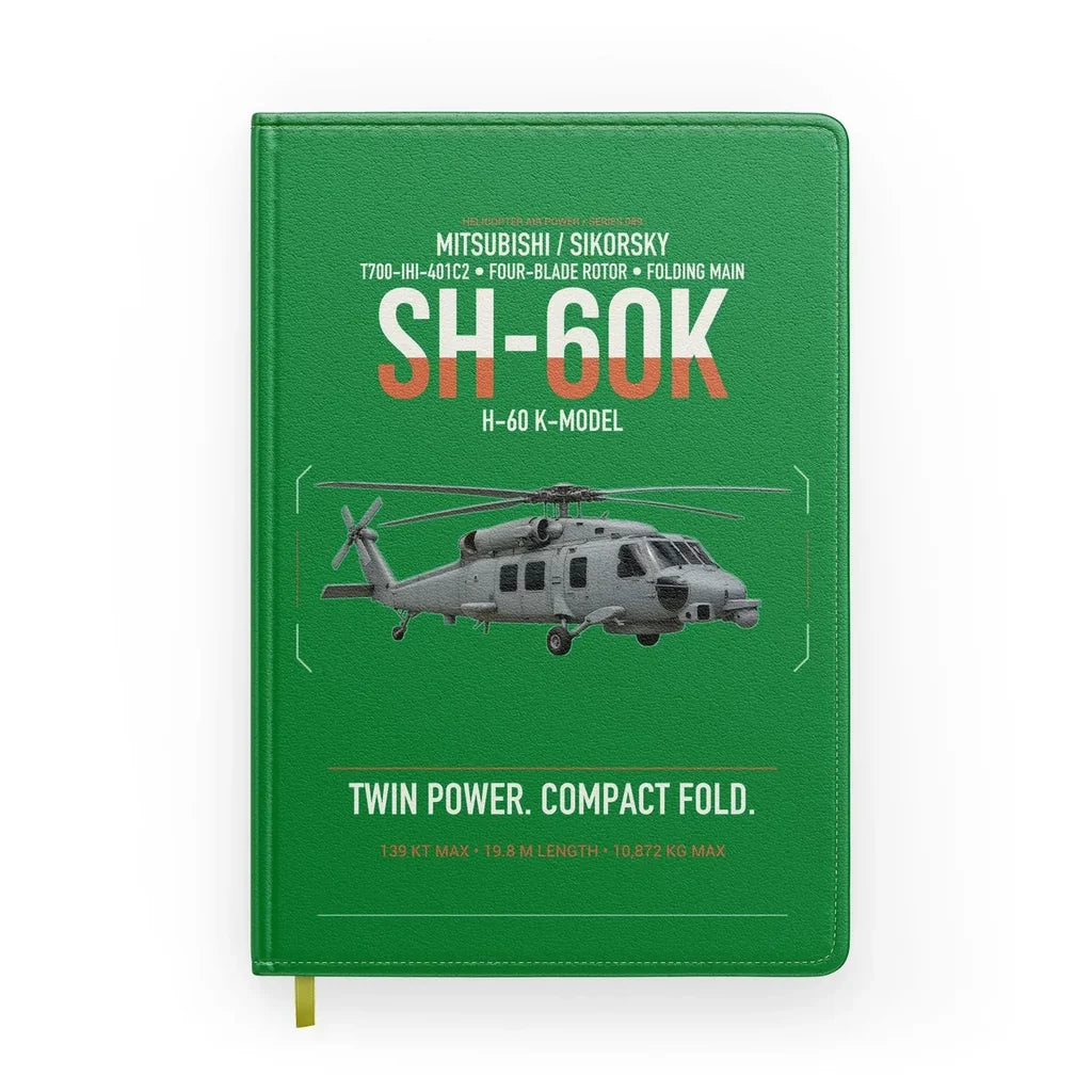 Mitsubishi Sikorsky SH-60K design on green notebook