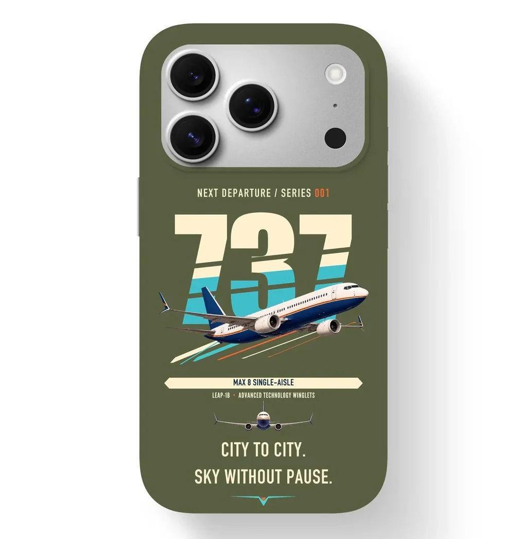 Boeing 737 MAX 8 design on green army magsafe iphone case