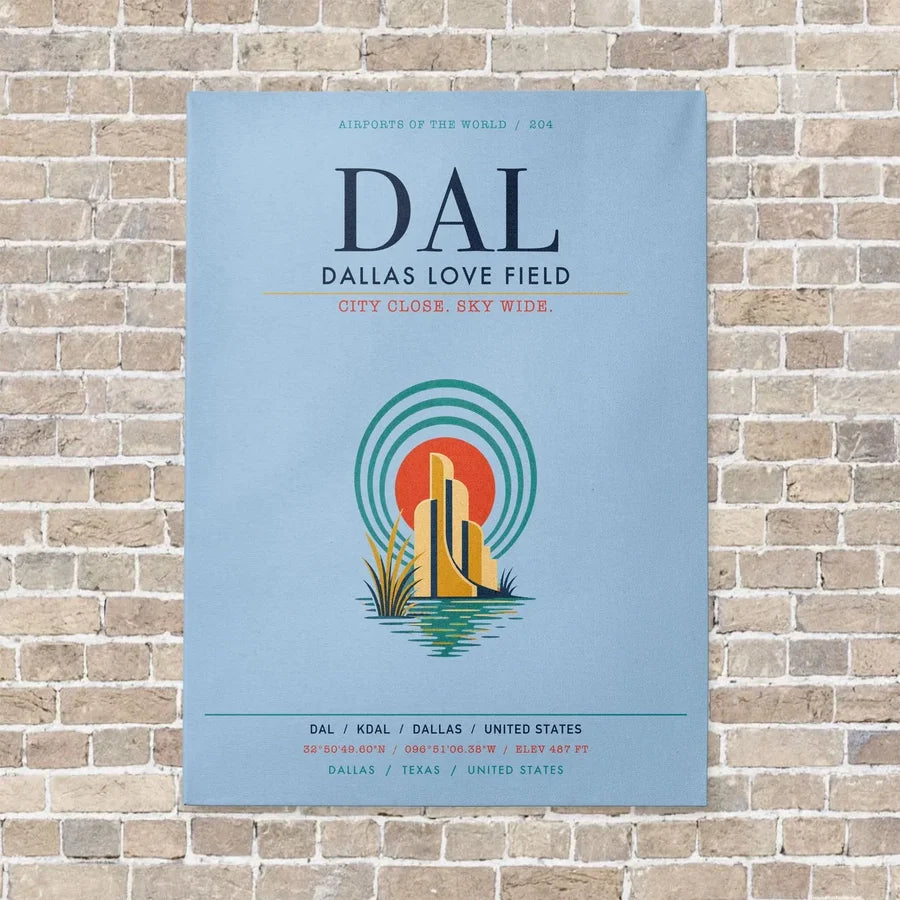 Dallas Love Field DAL vertical canvas print - no frame - light blue background