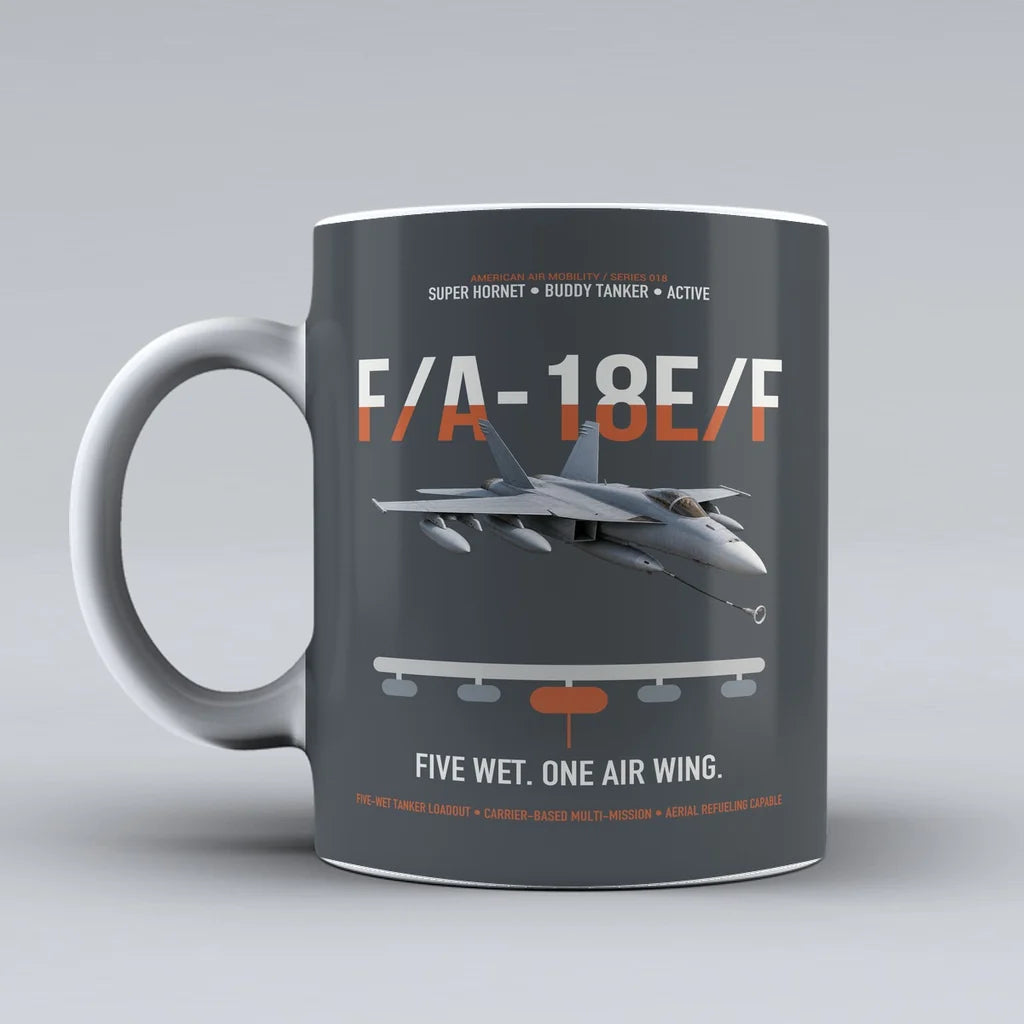 F A-18E F Buddy Tanker design on gray ceramic mug, double-side print