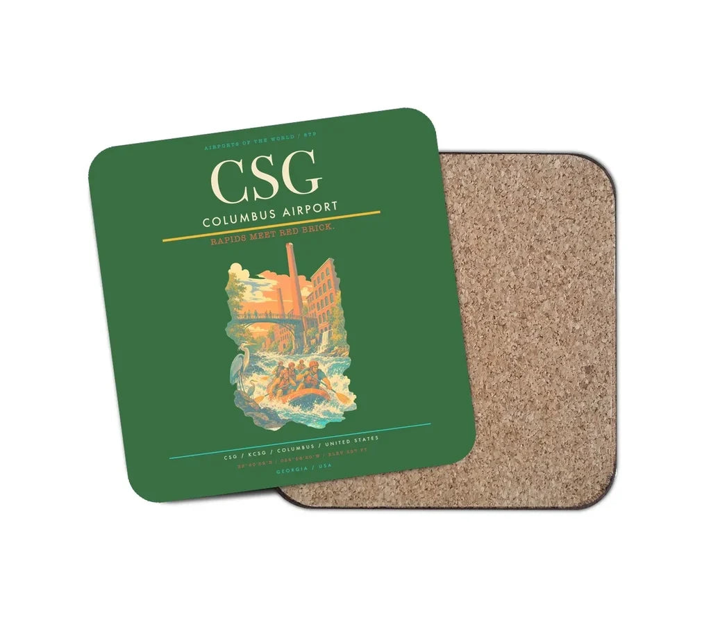 Columbus Airport (CSG) design on green 1 piece coaster