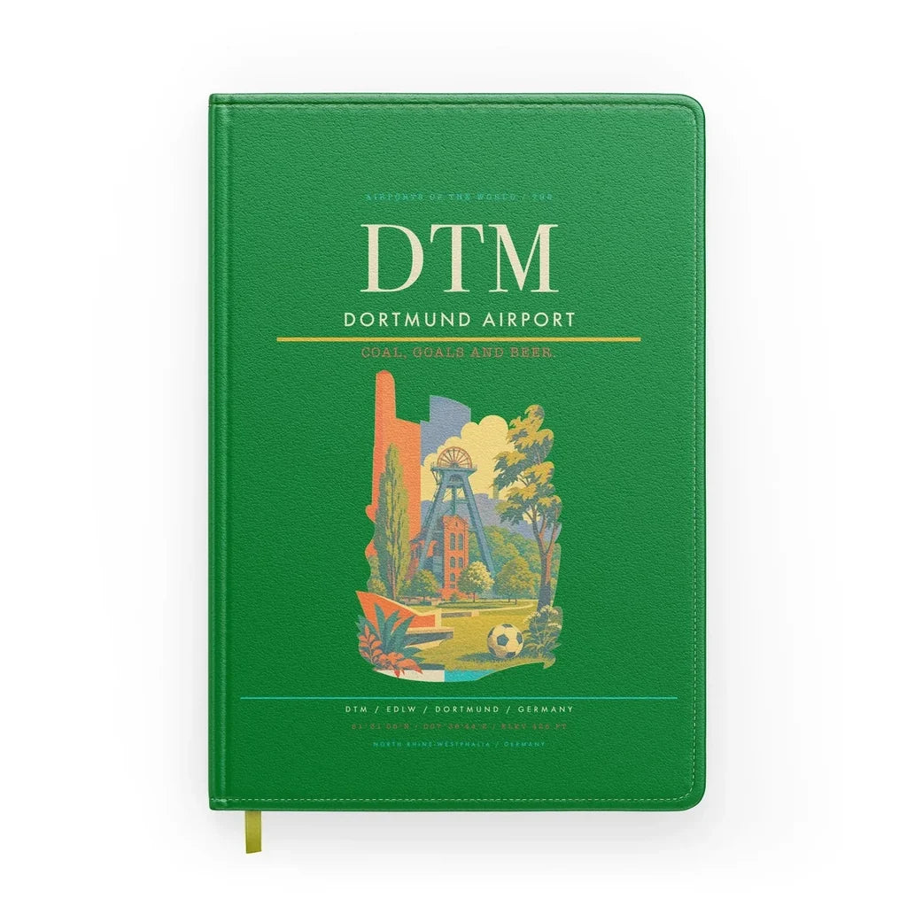 Dortmund Airport (DTM) design on green notebook