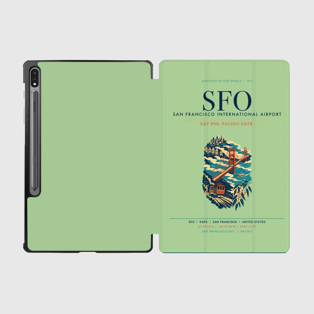 San Francisco International Airport (SFO) design on light green samsung tablet tablet case