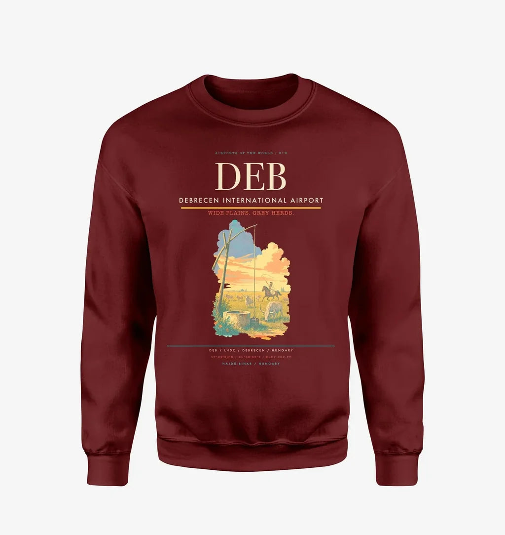Debrecen International Airport (DEB) design on wine red sweatshirt