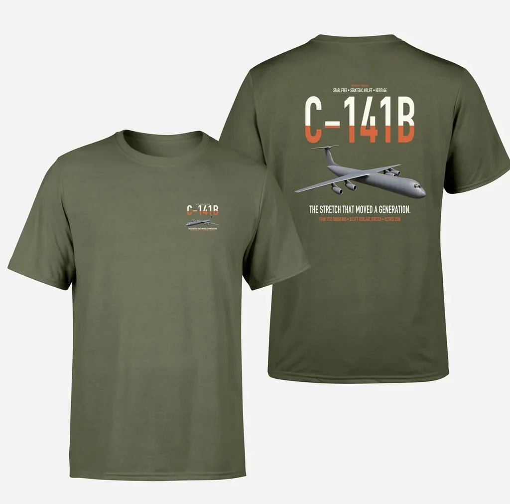 C-141B Starlifter design on green army double-side t-shirt, double-side print