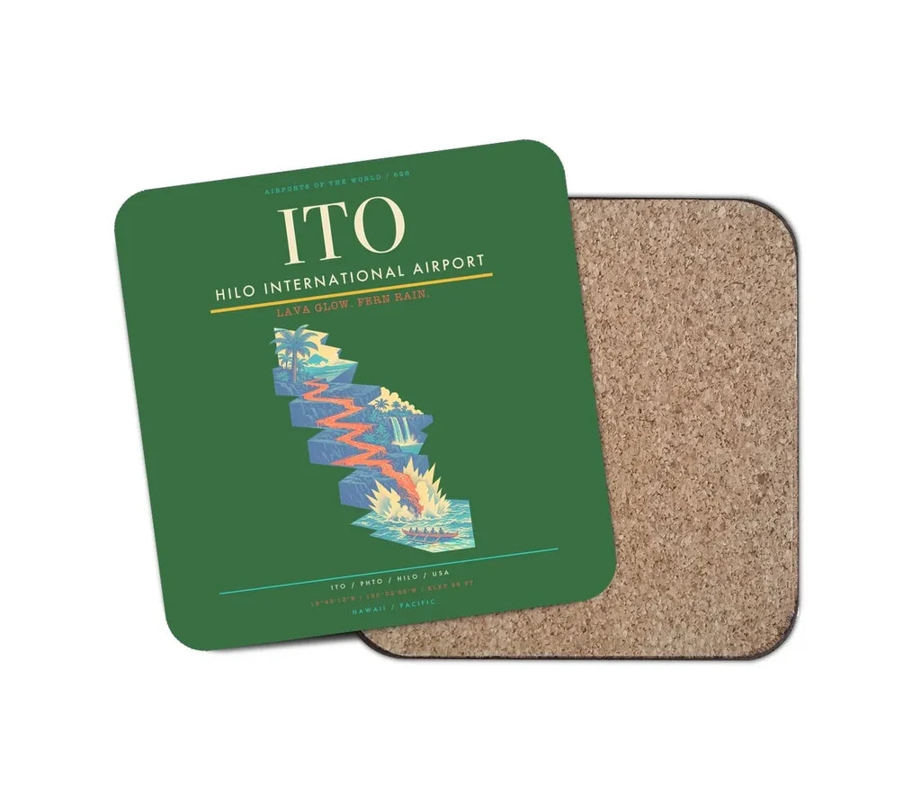 Hilo International Airport (ITO) design on green 1 piece coaster