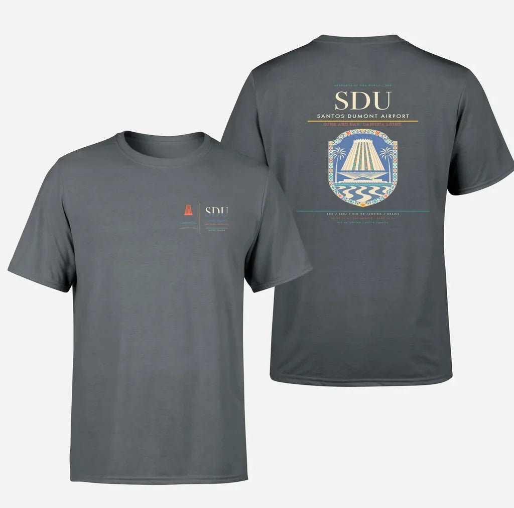 Santos Dumont Airport (SDU) design printed on gray double-side t-shirt