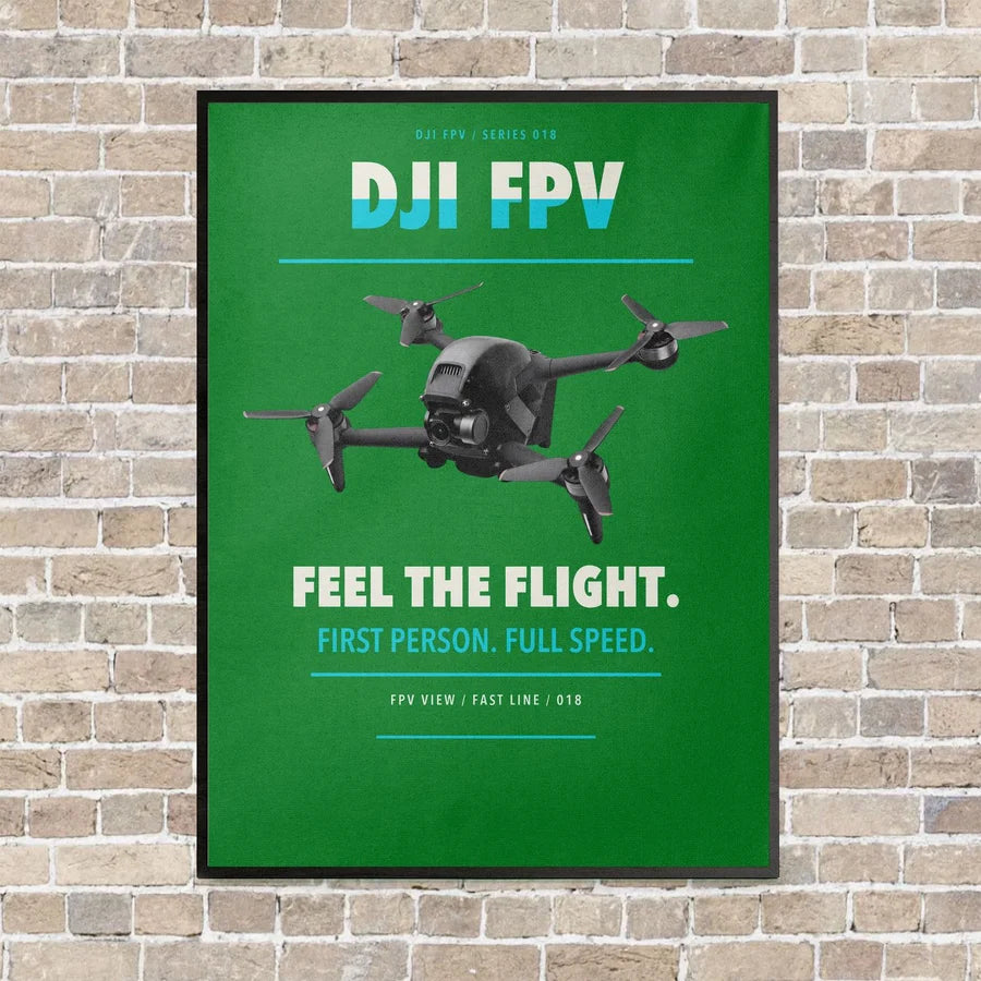 DJI FPV vertical canvas print - framed - green background