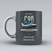 Thumbnail for Beechcraft King Air C90 design on gray ceramic mug, double-side print