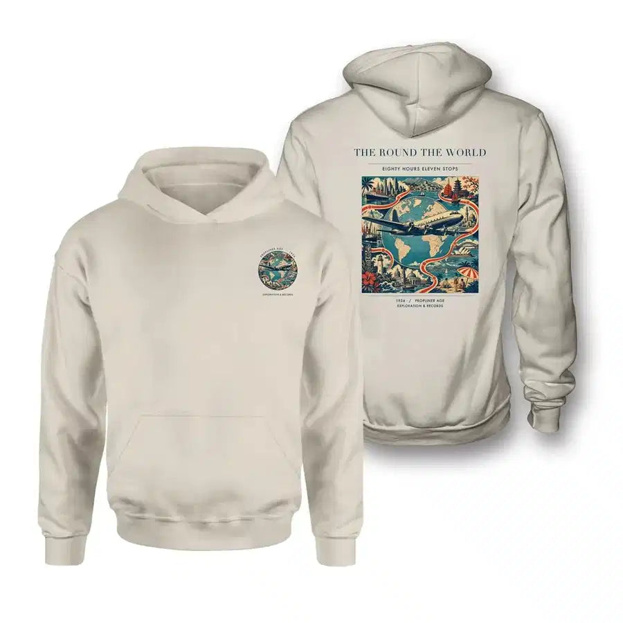 VINTAGE G4100 - The Round The World - Double-Side Hoodie design on khaki double side