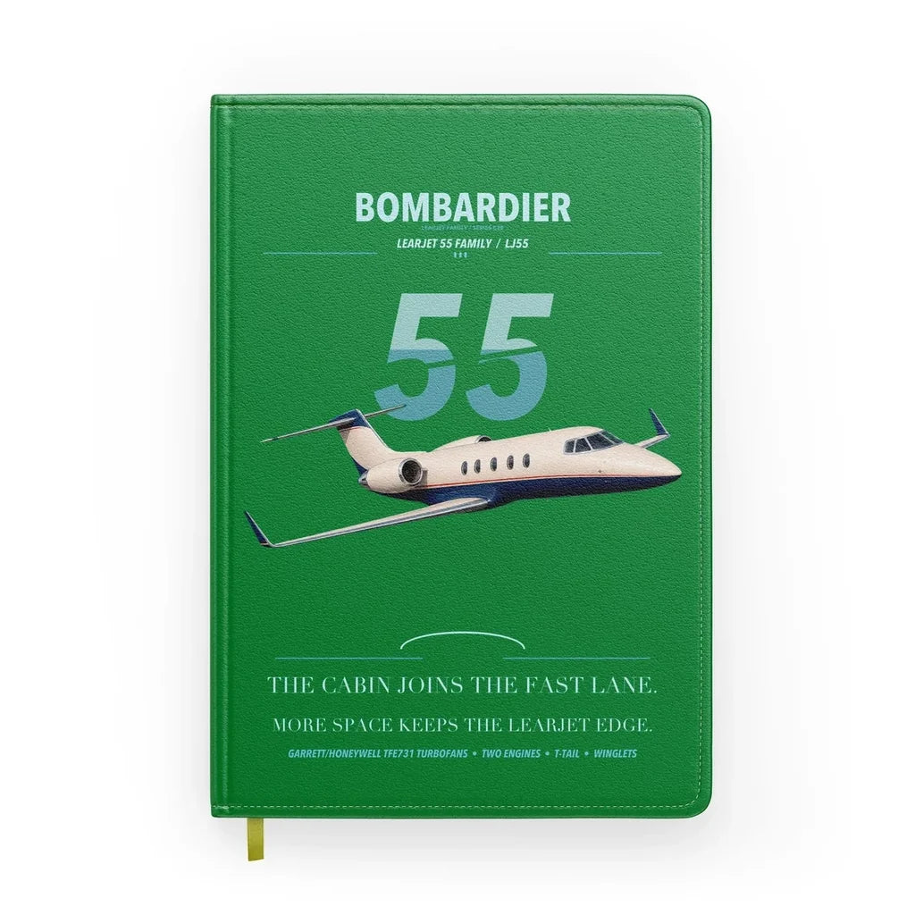 Bombardier Learjet 55 design on green notebook