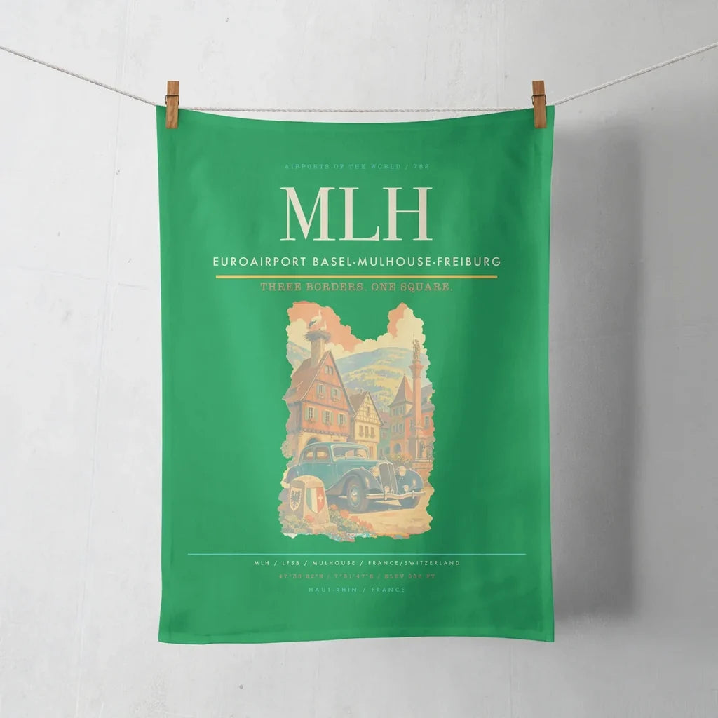 EuroAirport Basel-Mulhouse-Freiburg (MLH) design on green towel