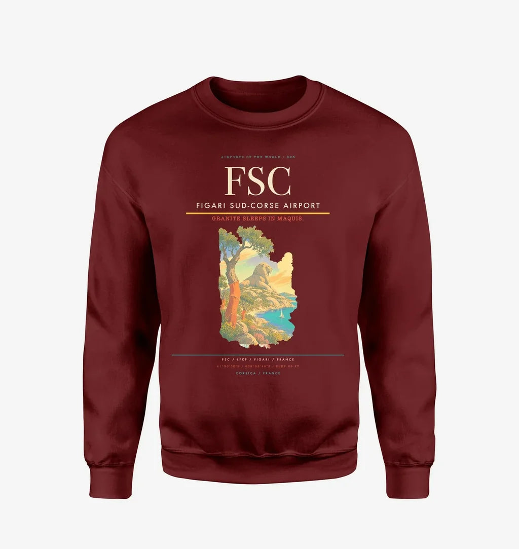 Figari Sud-Corse Airport (FSC) design on wine red sweatshirt
