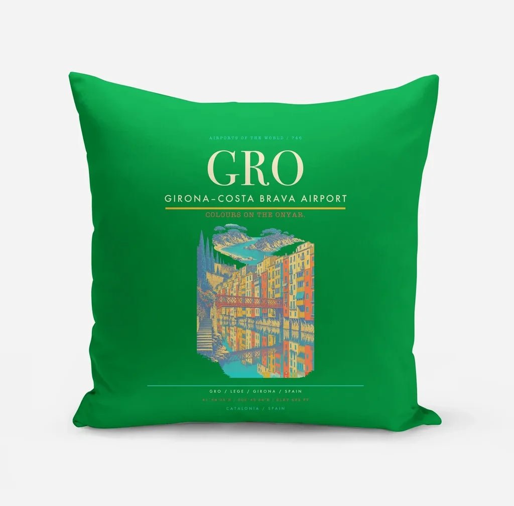 Girona–Costa Brava Airport (GRO) design on green pillow