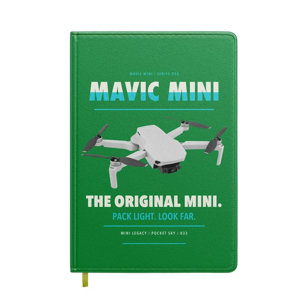 DJI Mavic Mini design on green notebook