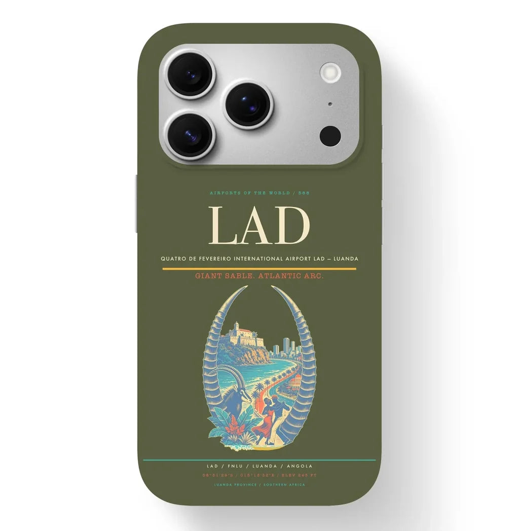Luanda Airport (LAD) design on green army iPhone 17 Pro MagSafe case