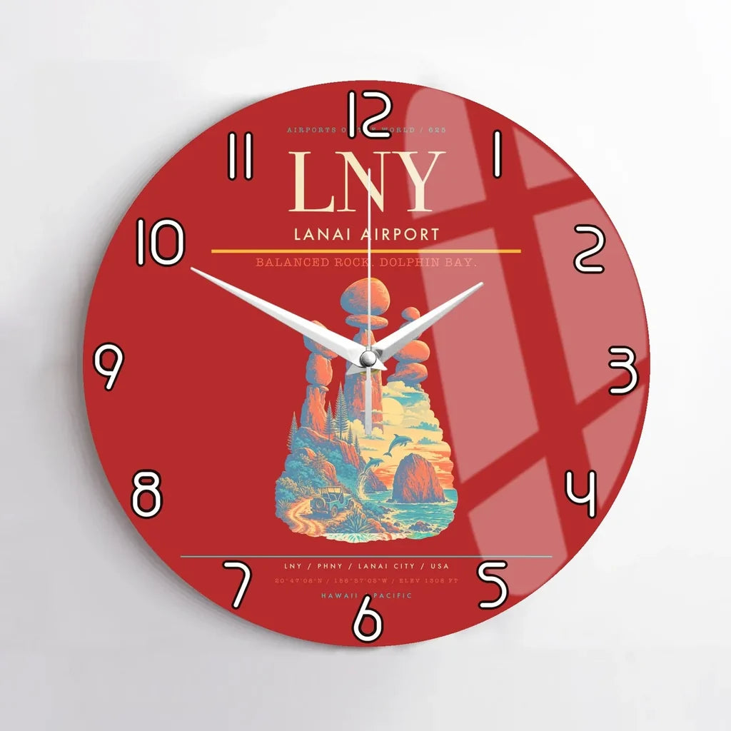 Lanai Airport (LNY) design on red no frame wall clock