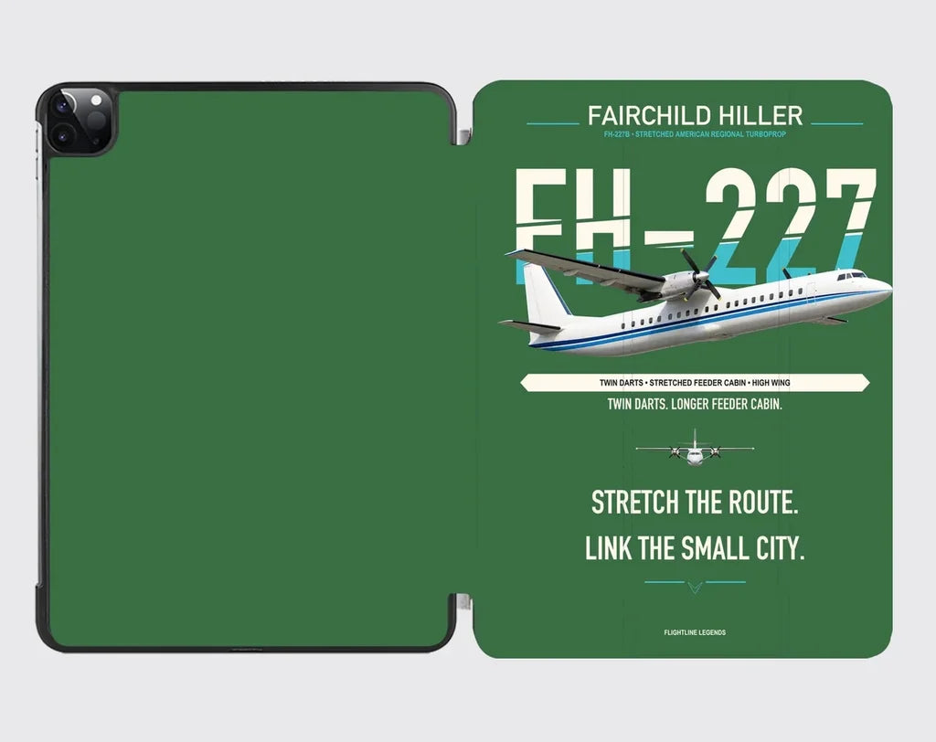 Fairchild Hiller FH-227B design on green ipad tablet case
