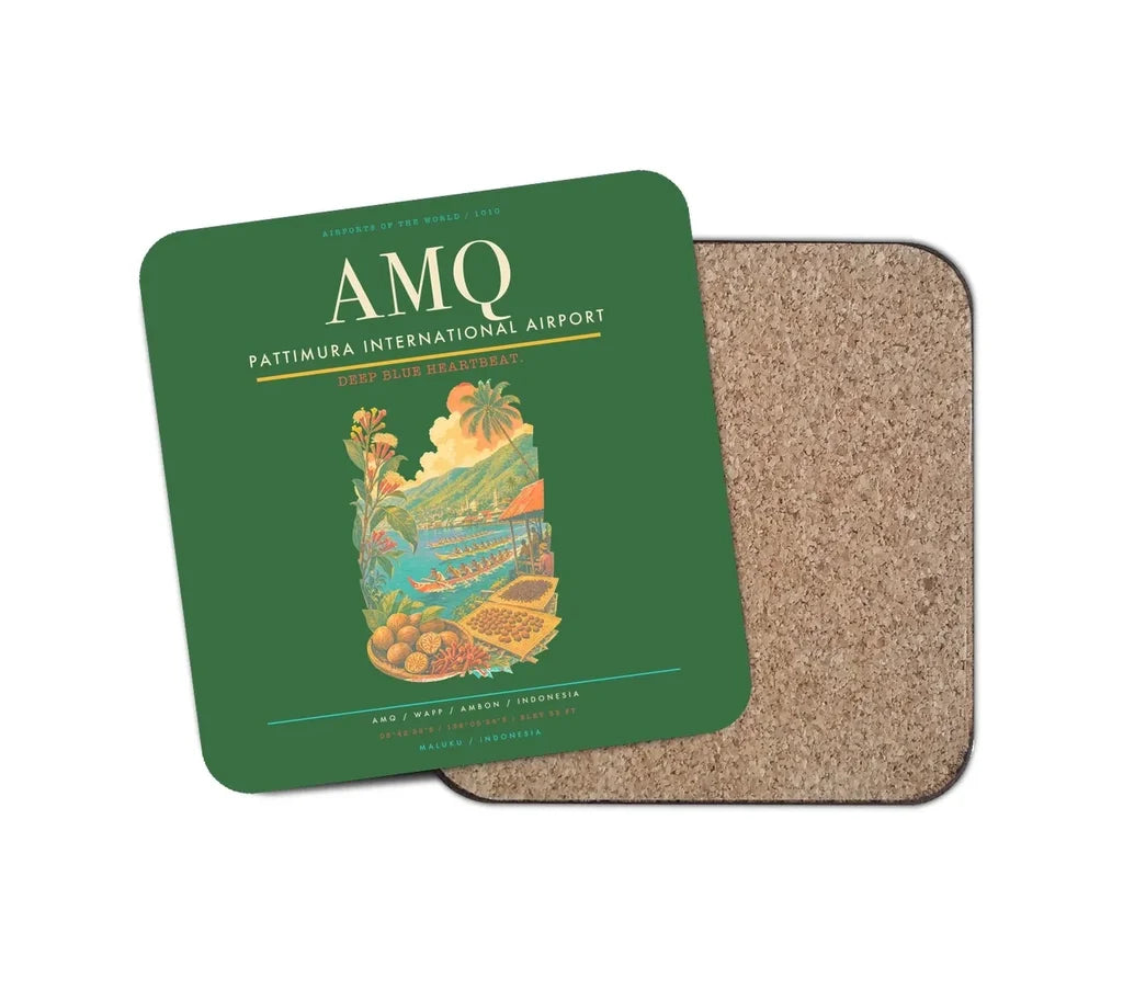 Pattimura International Airport (AMQ) design on green 1 piece coaster