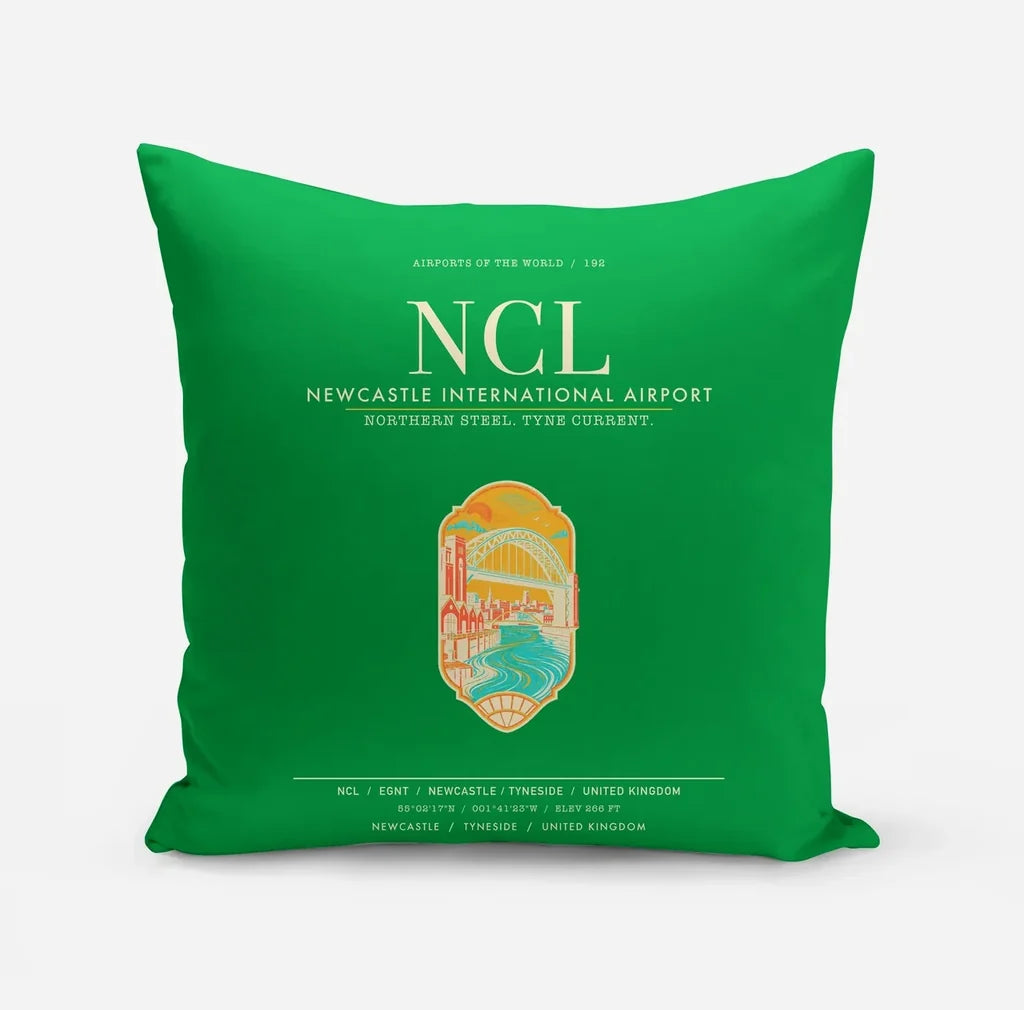 Newcastle International Airport (NCL) design on green pillow