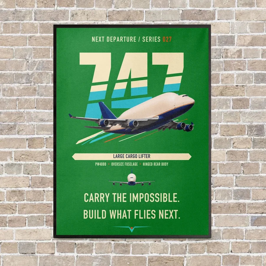 Boeing 747-400 Dreamlifter vertical canvas print - framed - green background