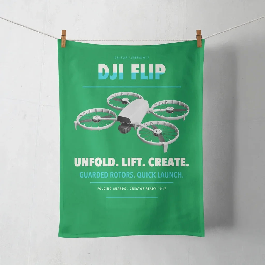 DJI Flip design on green towel